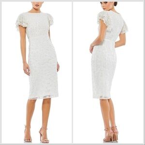 NWT Mac Duggal A10827 White Floral Beaded Sheath Evening Dress Sz 2